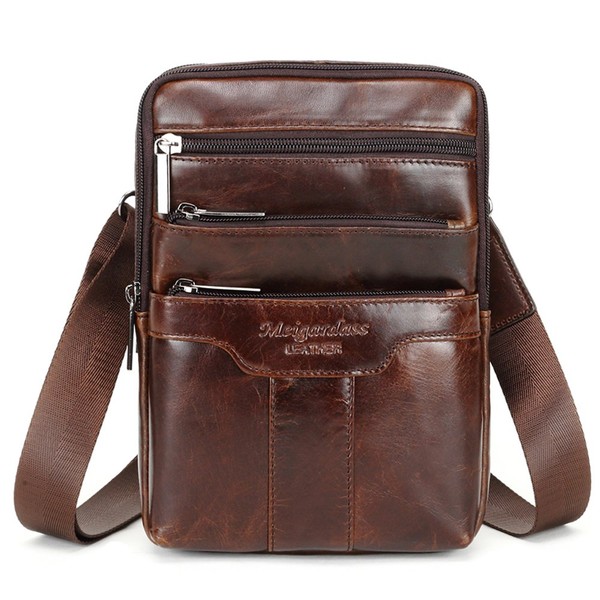Langzu Men's Genuine Leather Cowhide Vintage Messenger Bag Shoulder Bag