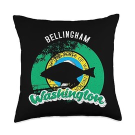 Bellingham WA Native American Halibut Fisherman Bellingham Washington Halibut Fish PNW Native American Throw Pillow, 18x18, Multicolor