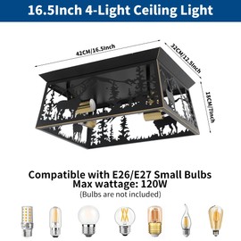 Farmhouse Rustic Flush Mount Ceiling Light Fixture,16in 4 Light Vintage Industrial Metal Cage Light,Black Wildlife Rustic Ceiling Lamp for Kitchen,Living Room,Bedroom,Balcony