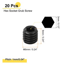 sourcing map 20Pcs Hex Socket Grub Screw, M6x6mm Alloy Steel Head Socket Set Screws Flat Point Grub Bolt for Door Handles, Light Fixture Repair, Black