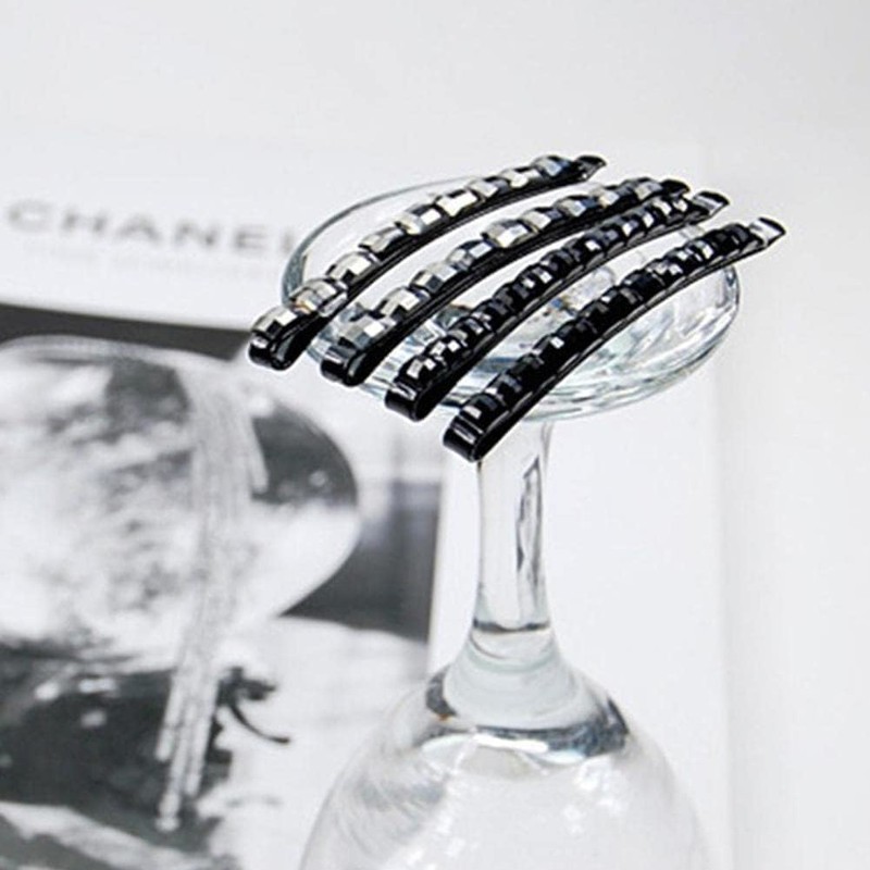 4Pcs Black Rhinestone Barrettes, Shiny Hair Pin, Crystal Diamond Bobby