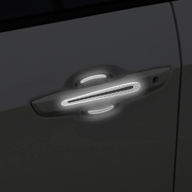 BLAKAYA Car Door Handle Scratch Cover Sticker Protective Film Pad & Carbon Fiber Striation Bowl Decal Warning Sticker Reflective Strips (8PCS Silver)