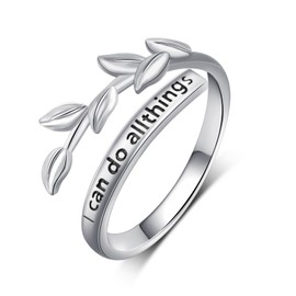 Faith Ring 925 Sterling Silver Leaf Faith Rings for Women I Can Do All Things Through Christ Ring Faith Jewelry Gifts for Women Teens Girl