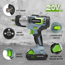 WORKPRO 20V Cordless Impact Wrench 1/2-Inch Drive Impact Extension Bar Sets