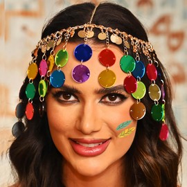 Sixexey Boho Sequin Head Chain Gold Head Jewelry Egyptian Headpiece Hair Accessories for Women