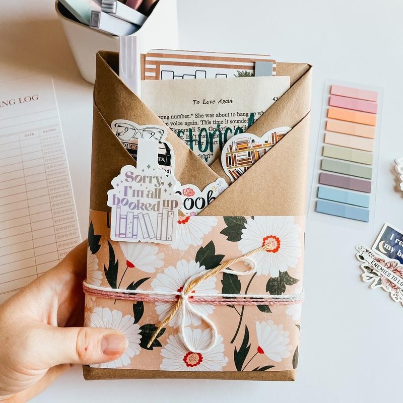 Blind date with a book with stickers, handmade magnetic bookmark,