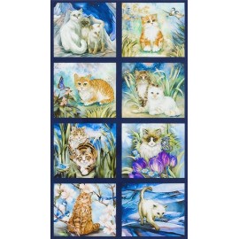 Robert Kaufman 24" X 44" Panel Be Pawsitive Cats Animals Navy Cotton Fabric Panel (D382.52)