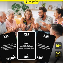 PURPELO Verfluchtt! - Funny Drinking Game | Party Game with 60 Tasks | 2+ Players | Board Game for Adults | Perfect Card Game for Party, All Celebrations and Game Evenings