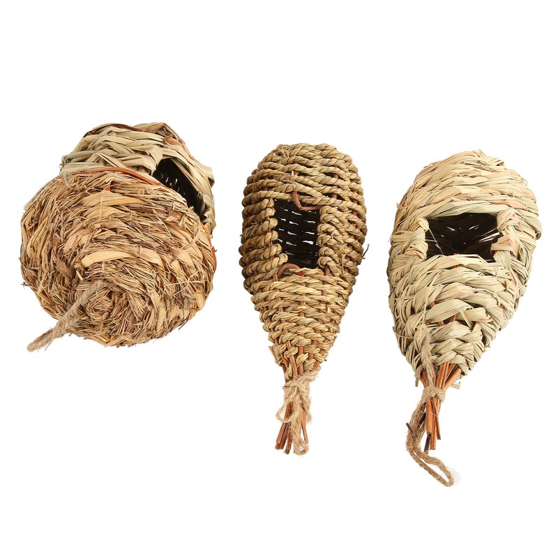 3Pcs Hummingbird House Small Grass Hanging Hand Woven Hummingbird House