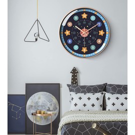 Uandhome Silent Wall Clocks for Kids, Modern Non-Ticking Children Round Movement Wall Clock Quartz Decorative Clocks Classic Space Travel Clock for Bedroom Home Kitchen Room Office School