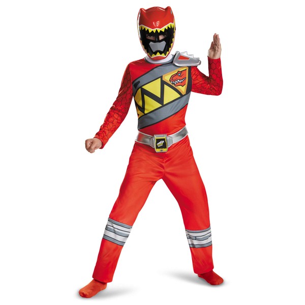 Red Power Rangers Costume for Kids. Official Licensed Red Ranger Dino Charge Classic Power Ranger Suit with Mask for Boys & Girls, Large (10-12)