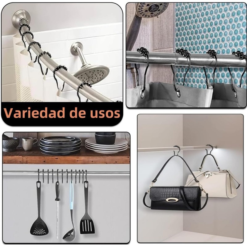 Ganchos de Cortinas para Baño de Doble Gancho Deslizable,3.6cm×7.5cm ，30pcs
