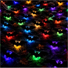 45pc Murciélagos decoración de halloween,murcielago de decoracion,murcielagode halloween,4 Tamaño,3D,Luminoso,PVC Impermeable,Murciélagos Pegatina Kit para Pared, Puerta,Ventanas,Fiesta y Hogar