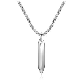 PiercingJak Men's Necklace Stainless Steel Hexagonal Bar Bar Pendant with Box Chain Nail Cartridge Style Punk Jewellery Gifts for Men Rapper Biker Motorcyclist Silver/Black, Stainless Steel