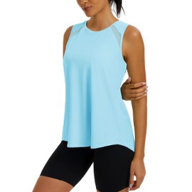TACVASEN Women's Workout Tops Lightweight Racerback Sleeveless Breathable Shirts Athletic Running Yoga Gym Tanks Light Lakeblue 2XL