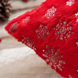 MIULEE Christmas Red Throw Pillow Covers Set of 2 Snowflakes Decorative Pillow Covers 20x20 Inch Soft Plush Faux Fur Pillowcases Farmhouse Couch Pillows Home Decors for Sofa Living Room Bed