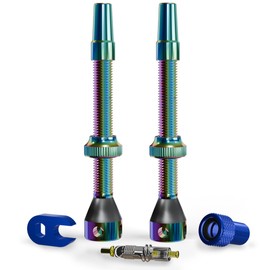 Shredr. Tubeless Valve Set | Presta Valves for Tubeless Tyres | Super Light Aluminium Colourful Anodised French Valve | Includes Valve Adapter, Replacement Valve and Tool (Rainbow, 60 mm)