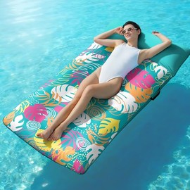 SLOOSH Inflatable Pool Floats Lounger - XL Fabric Covered Pool Mat Floaties for Adults, Ultra Comfort Water Floating Lounger with Headrest for Beach Lake Swimming Pool Float Raft 68"X34"