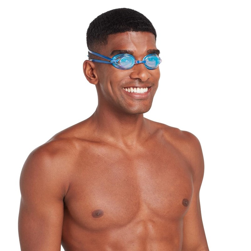 Zoggs Unisex Adult Racer Titanium Swimming Goggles, Blue/Light Blue/Mirrored Clear