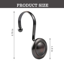 YJNSFT Bronze Shower Curtain Hooks Brown, Decorative Tan Copper Curtain Rod Hooks, Dark Vintage Rustic Farmhouse Curtain Rings (12 Pcs Set)