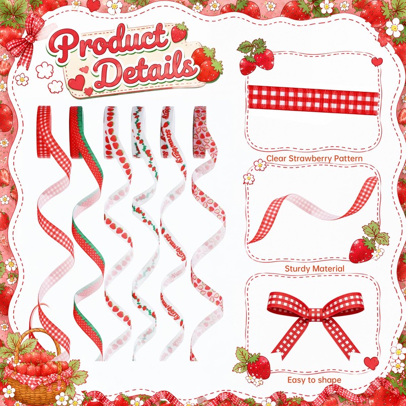 Strawberry Grosgrain Ribbon Set for Girls Berry First Birthday