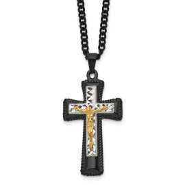 Jewelry Stores Network Black Gold Crucifix Cross Pendant Necklace Jesus Rope Border Christian Jewelry