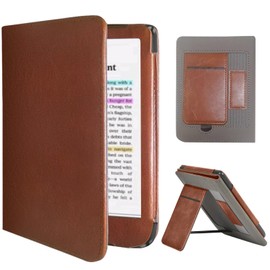 Stand Case for 6" Kobo Clara Colour/Clara BW (2024)/Clara 2E (2022)/Tolino Shine Color/Shine 5/Shine 4,Durable PU Leather Cover with Auto Sleep Wake, Card Slot, Hand Strap Feature,Brown