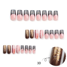 Onsdag Press on Square Nails Medium Length Glossy Full Cover Acrylic False Nails with Designs Artificial Square Shaped Fake Nails with Charms Glue ons Nails Stick on Fingernails for Women（JP2944）