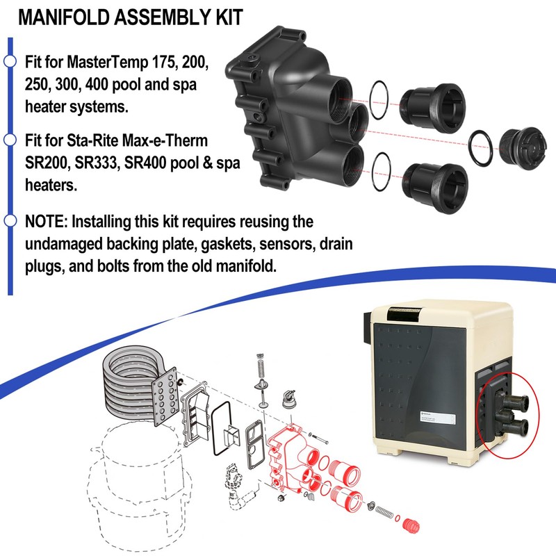 Pool Heater Manifold Replacement Parts Kit Fit For Pentair MasterTemp