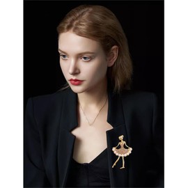 LPYO Ballerina Brooch for Women Ladies Elegant Cubic Zirconia Dancing Lapel Pin for Dance Lovers Ballet Recital Themed Gifts (D)