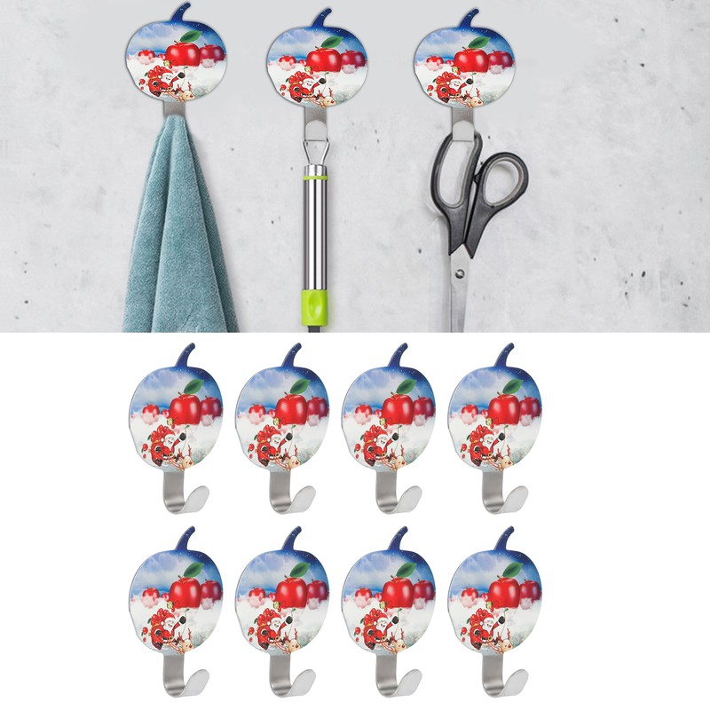 8Pcs Apple Shape PunchFree Hook WallMounted Sticking Hook Kitchen Bathroom