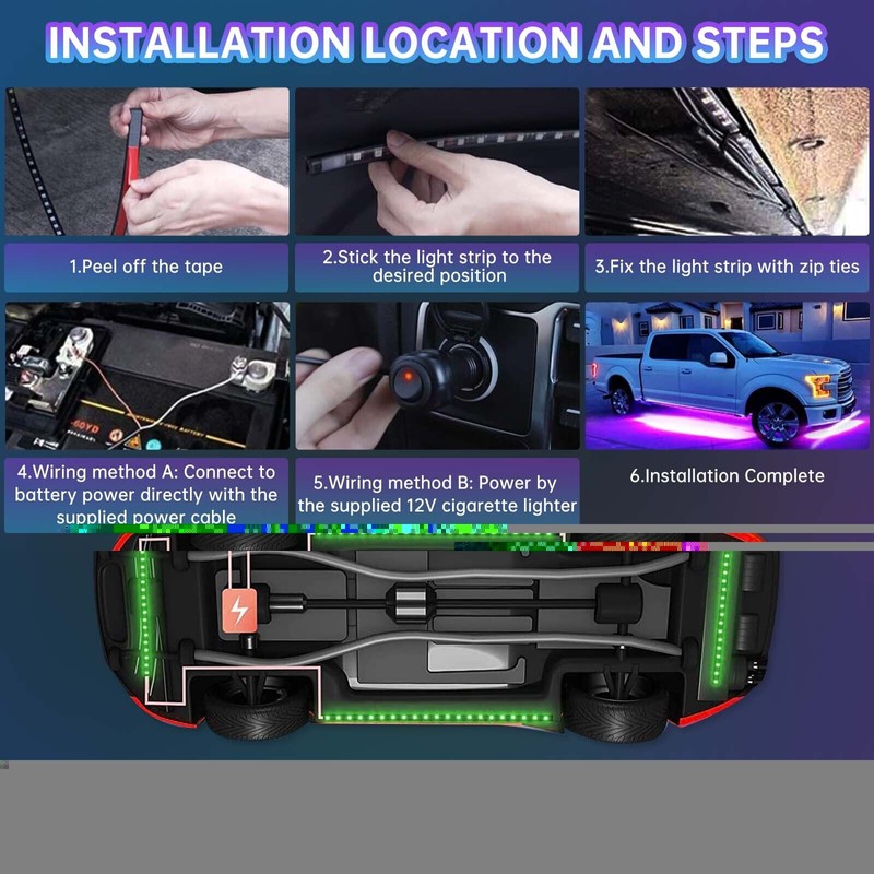 KEEPDSGN 6Pcs Car Underglow Strip LED RGB Underbody Light For