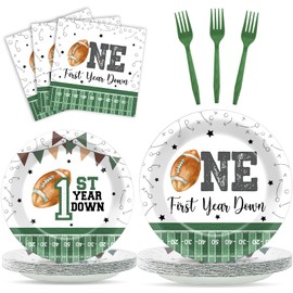 Football 1st Birthday Party Tableware Set 1st Year Down Plates and Napkins It's Game Time First Year Down Decorations for Kids Boys Birthday party Football Theme Supplies Serves 24