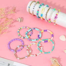 ZZLWAN Clay Beaded Bracelets For Women Girls,Cute Stackable Preppy Jewelry Bracelets,Stretch Heishi Surfer Bracelet For Teen Girls Gifts Trendy Stuff,Colorful Rainbow Y2K Aesthetic Bracelets