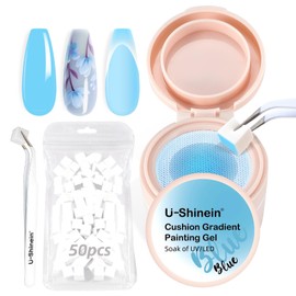 U-Shinein Cushion Gradient Painting Gel, Ombre Nails Aura Nails Full Coverage Precise Control of Each Dip 100 Pieces Spong & Grabbing Pen Matte Effect Non-Wipe Long Lasting Soak Off UV LED, Set Blue