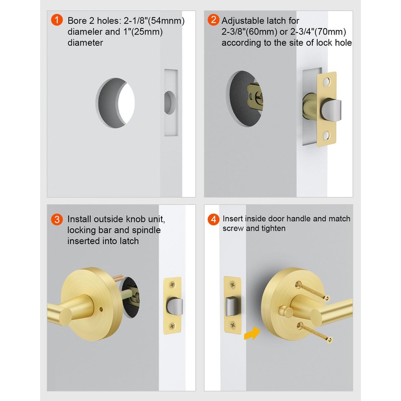 Haidms 2 Pack Gold Door Handles - Brushed Gold Interior