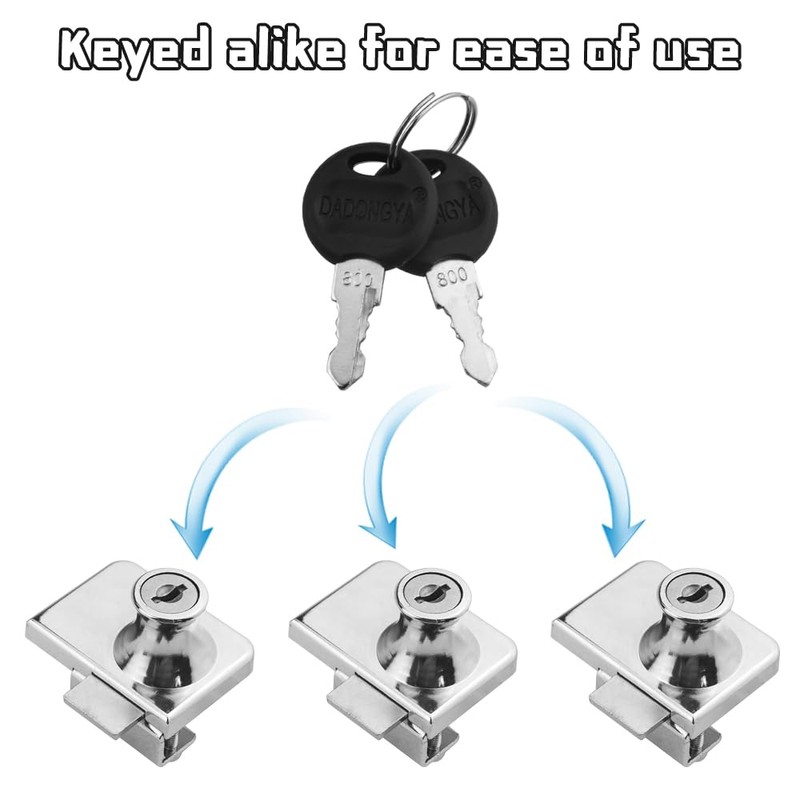 TOVOT 2PCS Glass Cabinets Locks with Same Keys Double Opening