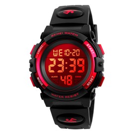 Dayllon Boys Watch Digital Outdoor Sport Waterproof Kids Watches 12/24H Alarm 7 Colorful Stopwatch Military Child Wristwatch for 3-8 Year Old 1266 Small Red