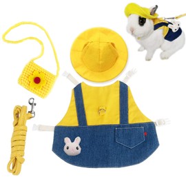 Guinea Pig Clothes,Soft Bunny Ferret Clothes with Pet Rabbit Harness and Leash Mini Hat Bag Cute Brooch for Kitten Small Animal Collars