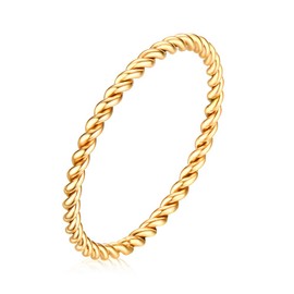 INRENG Women's Stainless Steel 1.1mm Twisted French Rope Thin Wedding Ring Gold Size 4