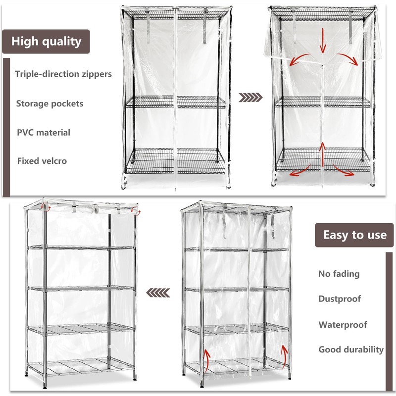 okcool Waterproof Shelf Cover,All Clear Wire Shelf Cover with Zipper,Transparent