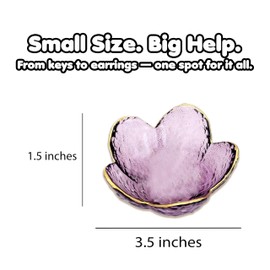 Trinket Dish for Women – 2pcs Gift for Her, Mum, Girl Purple Glass Jewelry Ring Holder Trays, Aesthetic Room Decor, Cute Bedroom Accessories, Friendship, Birthday, Christmas, Housewarming