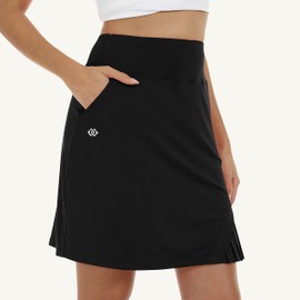 MoFiz Women's 20" Knee Length Golf Skorts Athletic Skirts Summer Casual Active Workout Sports Tennis Skirt with 4 Pockets Black M