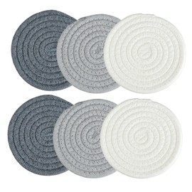 サムコス ドリンク コースター 手編みデザイン コースター 6枚 セット 吸水性 天然 コットン製 耐熱性 断熱 円形 厚手 柔らかい 手編み ヴィンテージ風 デスク保護 テーブル用 ホーム デコレーション キッチン 11cm 3色