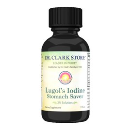 Stomach Saver from Dr. Clark Store, Contains Lugol’s Iodine 2% Granular Iodine - 1 fl. Oz with a Dropper and Cone Cap for Traveling