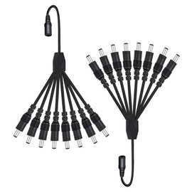 Auroh 2-Pack DC Power Splitter Cable 1 to 8 Way, 5.5 x 2.1mm Plug for DVR CCTV Cameras LED Strip Light and More