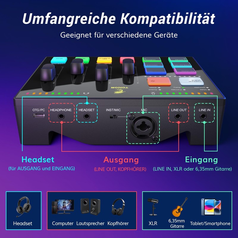 TONOR Gaming Audio Interface, Audio Mixer for Streaming, Podcasting, Studio