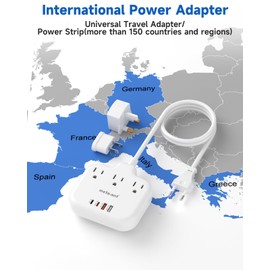 PD30W USB C European Travel Plug Adapter, International Power Adapter with 3 Outlets 2 USB-C and 2 USB-A Fast Charger, Universal Travel Adapter with 3ft Extension Cord for EU US UK Europe France Spain