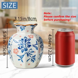 SEUYUCL Small Blue and White Ceramic Vase, 6 Inch Vintage Chinoiserie Flower Vase Decorative Antique Vases for Home Decor, Rustic Porcelain Vase Farmhouse Shelf Table Centerpieces Decor