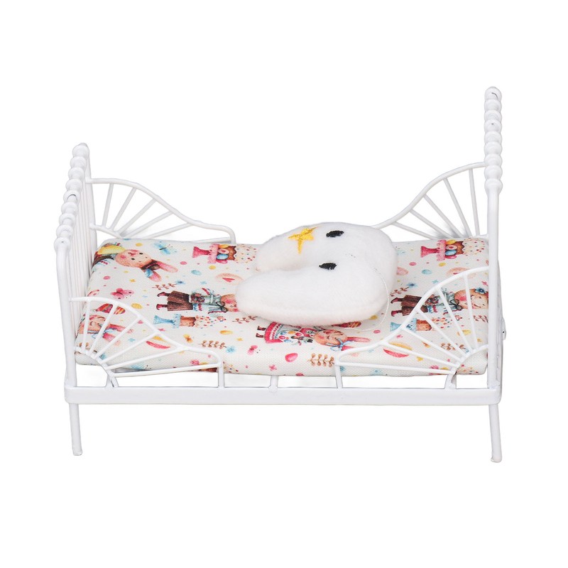 1:12 Scale Dollhouse Furniture Mini Bed Set Decorative Pillow Metal